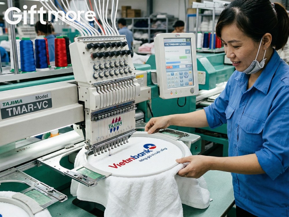 Thêu logo lên khăn bông