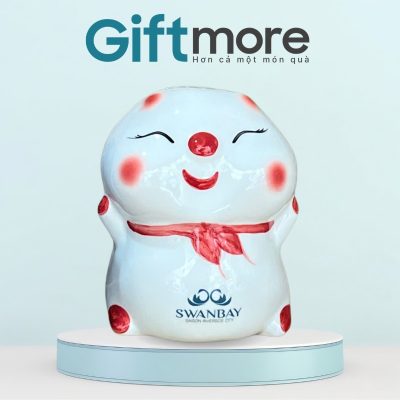 Heo đất tiết kiệm quà tặng in logo má bánh bao màu trắng GM-HĐ05
