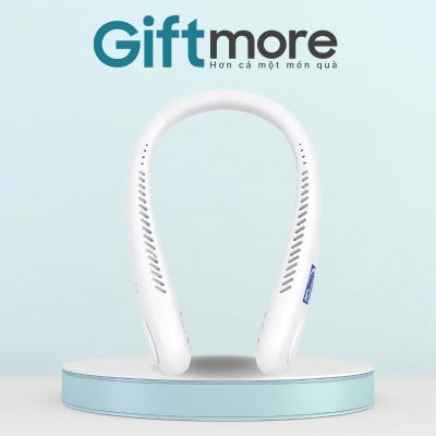 Quạt điện đeo cổ quà tặng in logo màu trắng GM-QĐCT04