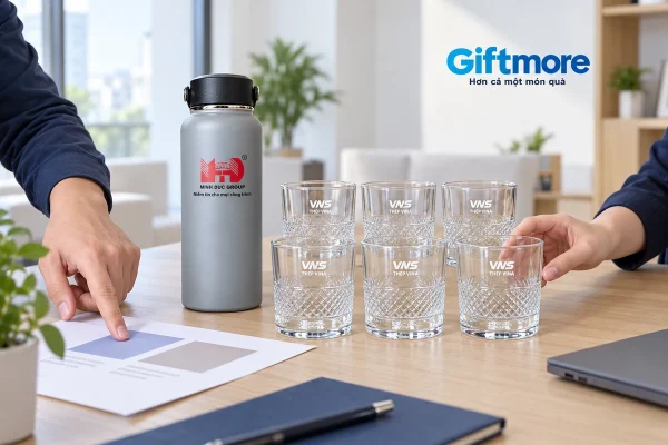 Bình xám và sáu cốc thủy tinh được xem như hai phương án quà cho dự án bất động sản