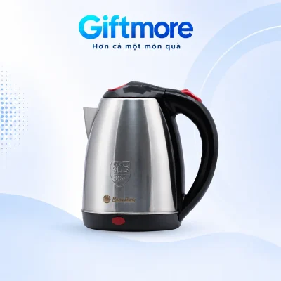 Ấm Rạng Đông RD-AST18ST2 thân inox bạc quai đen chi tiết đỏ trên nền GiftMore