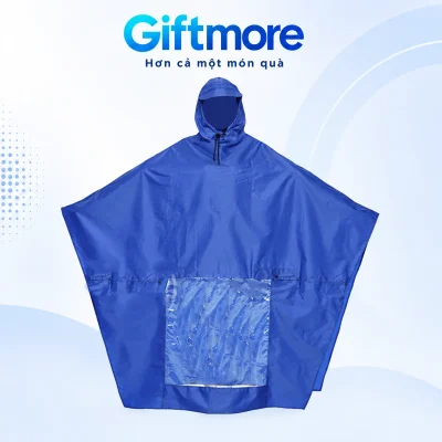 Áo mưa cánh dơi xanh có mũ và mảng nhựa trong mặt trước trên nền GiftMore