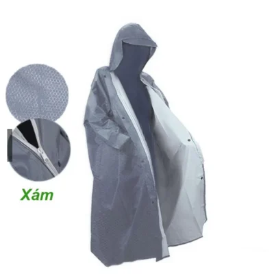 Ảnh catalogue áo măng tô xám cùng chi tiết vân tổ ong và khóa kéo