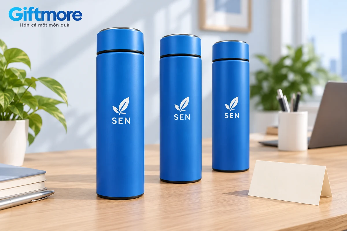 Ba bình xanh từ cùng mẫu chụp thật mang logo demo SEN một màu