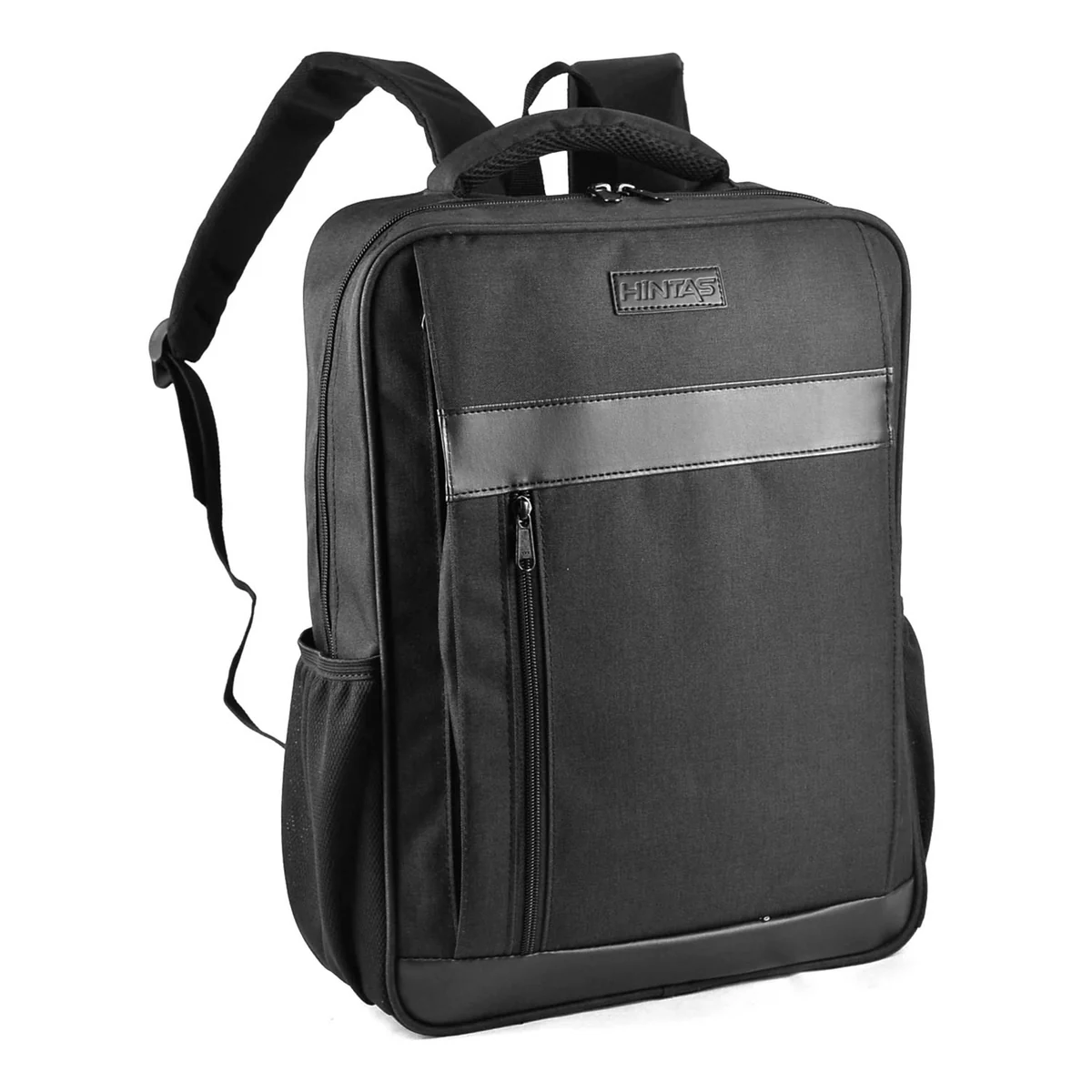 Ảnh gốc balo Laptop 05 màu đen, nhãn trên và túi lưới bên hông