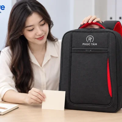Mô phỏng chuẩn bị balo vải 15 PHÚC TÂM cùng thiệp rời trên bàn văn phòng