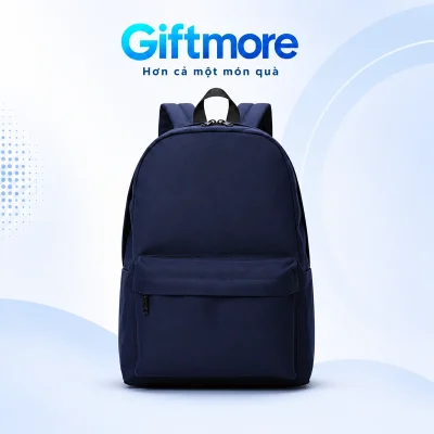 Balo vải 42×32×12cm màu xanh navy theo ảnh với túi trước trên nền GiftMore