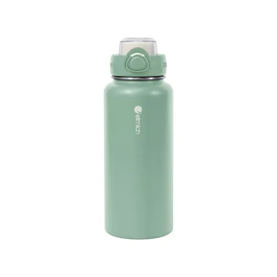 Bình giữ nhiệt Elmich EL8394 940ml xanh pastel in logo – đối chiếu thân bình và nắp nguyên mẫu