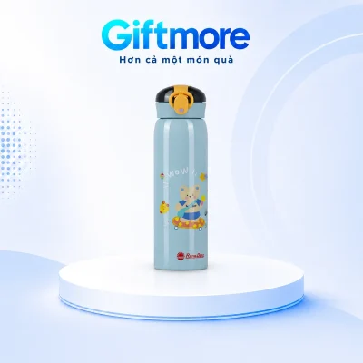 Bình giữ nhiệt Rạng Đông RD-BGN045ST1.E 450ml in logo – nhìn rõ bình xanh nhạt họa tiết gấu
