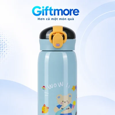 Bình giữ nhiệt Rạng Đông RD-BGN045ST1.E 450ml in logo – nhìn rõ nút bấm và chốt trên nắp