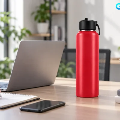 Bình giữ nhiệt Rạng Đông RD-BGN12ST1 1200ml in logo – hình dung bình trên bàn làm việc