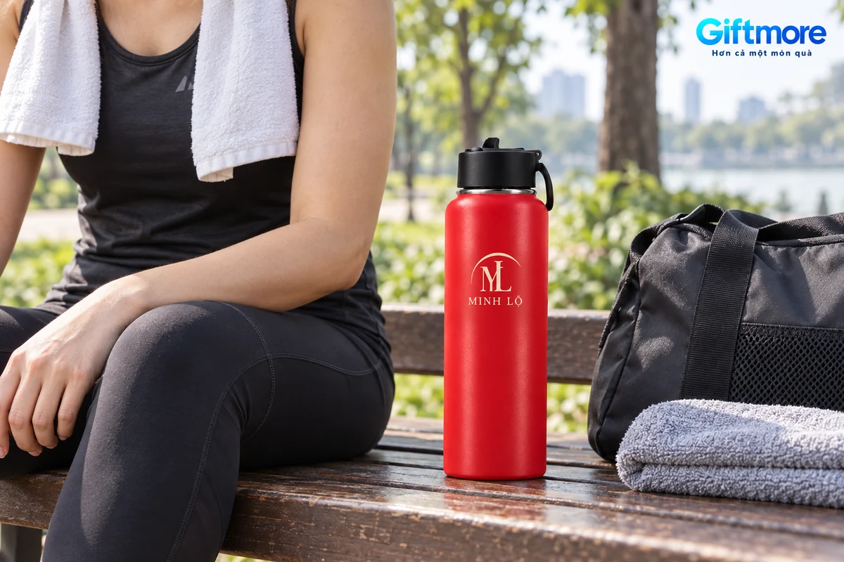 Bình giữ nhiệt Rạng Đông RD-BGN12ST1 1200ml in logo – hình dung mang nước khi vận động ngoài trời