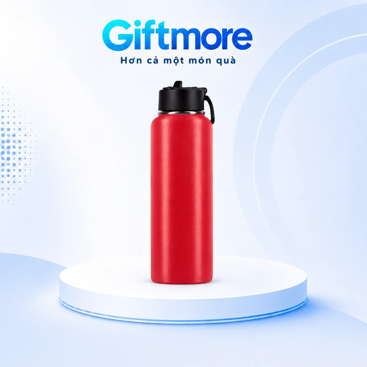Bình giữ nhiệt Rạng Đông RD-BGN12ST1 1200ml in logo – nhìn rõ bản đỏ trơn nắp ống hút