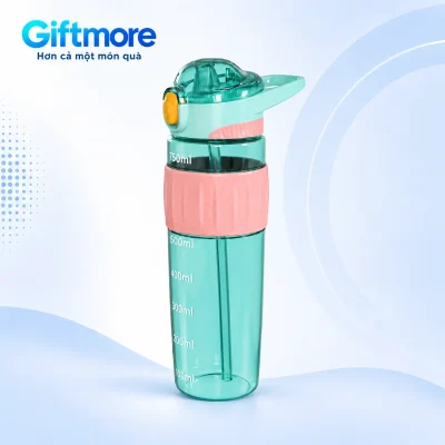 Bình La Fonte 003322 xanh trong với đai hồng nút vàng và nắp vòm trên nền GiftMore