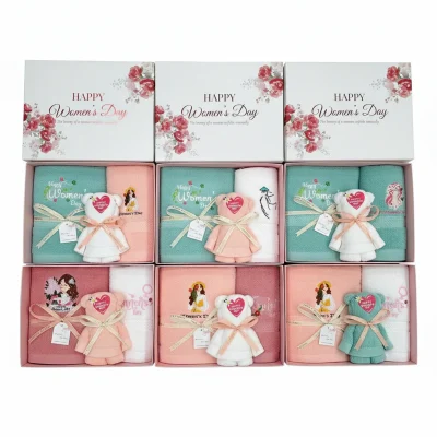 Tư liệu sáu cấu hình màu và họa tiết của bộ ba khăn quà tặng ngày Phụ nữ