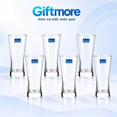 Sáu ly Ocean B21312 thân hơi thắt đáy dày trên nền GiftMore