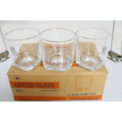 Ảnh gốc ba ly bầu thấp vát trên hộp LOTUS ghi 220 ml và 6 pcs
