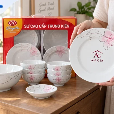 Bộ bát đĩa Trung Kiên hoa hồng nét mảnh 12 món – hình dung trải nghiệm nhận quà