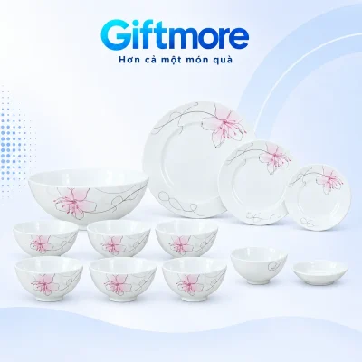 Bộ bát đĩa Trung Kiên hoa hồng nét mảnh 12 món – đối chiếu đầy đủ cấu hình