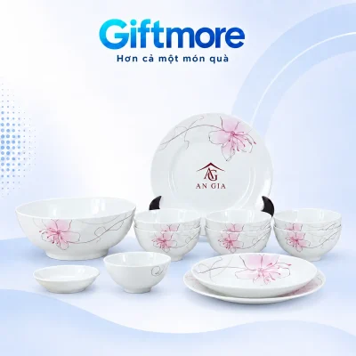 Bộ bát đĩa Trung Kiên hoa hồng nét mảnh 12 món – chọn vị trí nhận diện