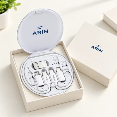 Minh họa bộ cáp ARIN trong hộp giấy màu kem