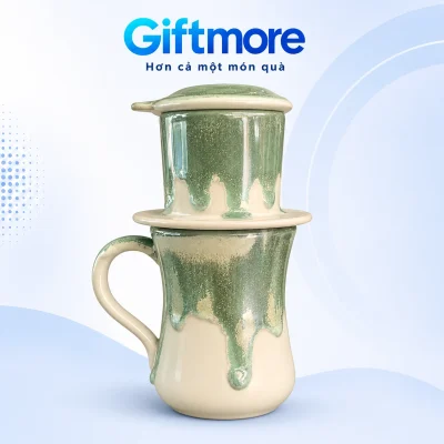Bộ phin hỏa biến xanh ngà cốc dáng cao trên nền GiftMore