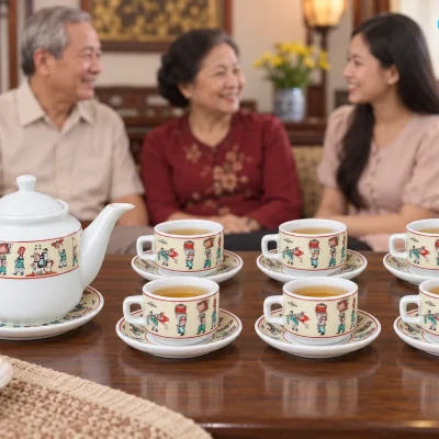 Bộ trà vuông thẳng Vinh Quy Bái Tổ 550ml – hình dung dùng quà trong sinh hoạt
