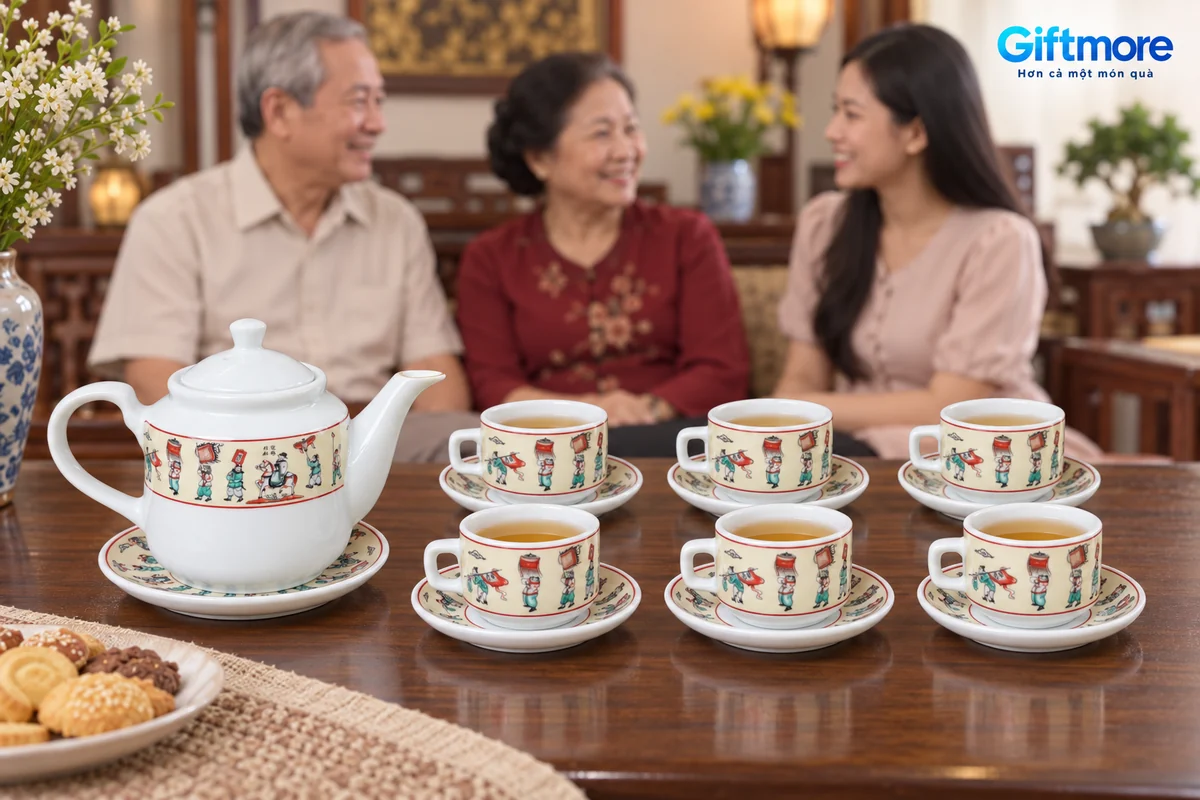 Bộ trà vuông thẳng Vinh Quy Bái Tổ 550ml – hình dung dùng quà trong sinh hoạt