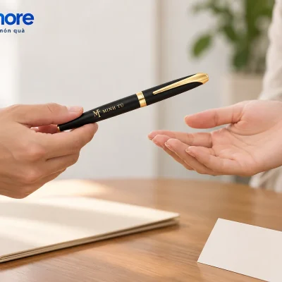 Mô phỏng trao bút đen mờ viền vàng với nhận diện demo MINH TÚ