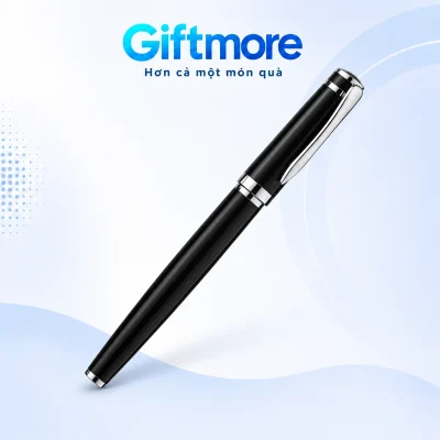 Bút ký dạ bi kim loại đen viền bạc trên nền GiftMore