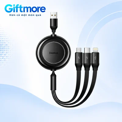 Cáp Baseus Bright Mirror 2 đen ba nhánh trên nền GiftMore
