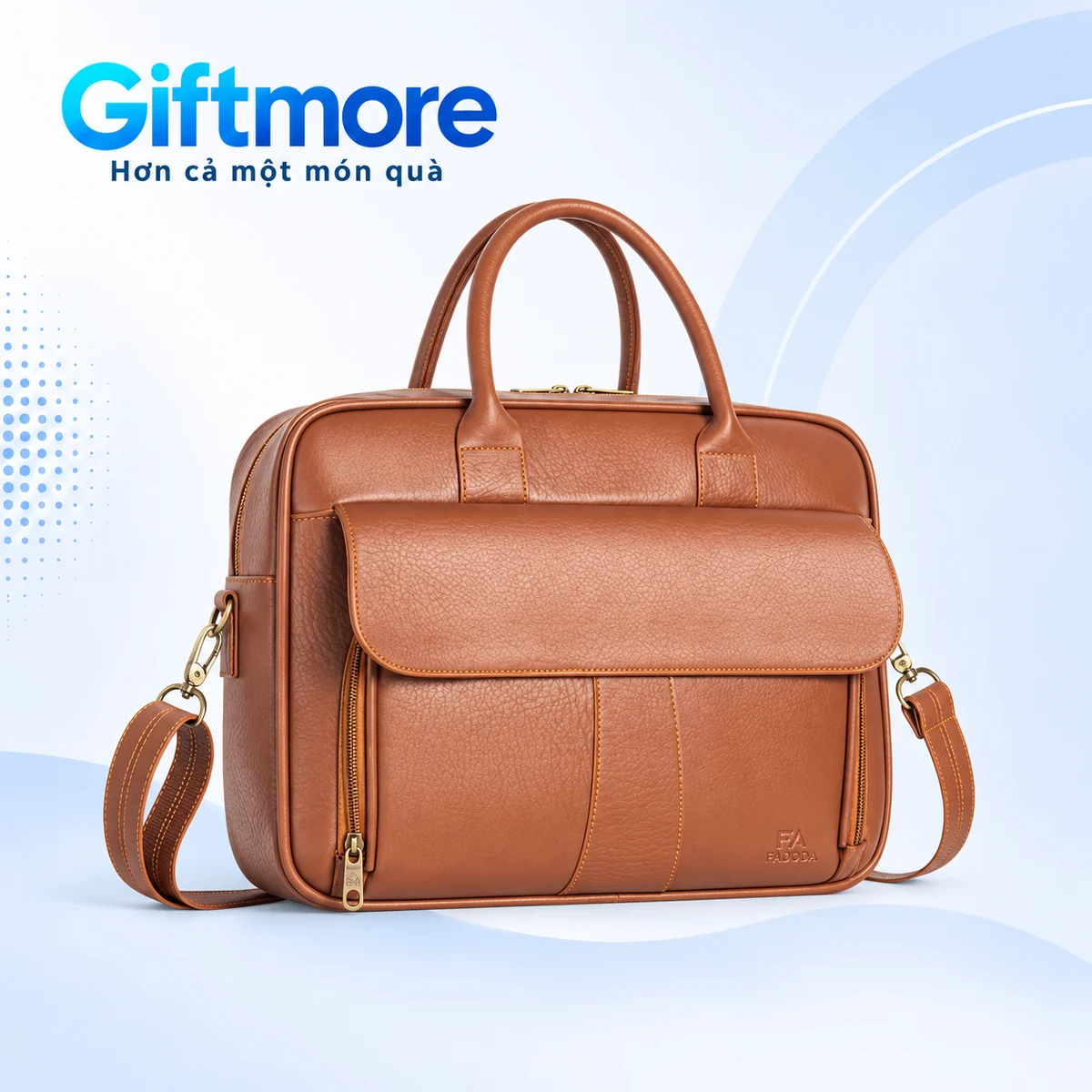 Cặp FADODA FCD302 màu bò với hai quai và nắp trước trên nền GiftMore