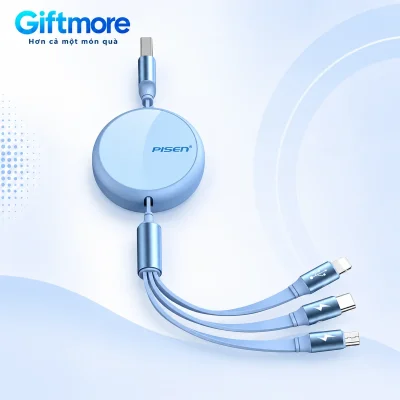Cáp PISEN CD LT-AP22 xanh nhạt ba đầu trên nền GiftMore