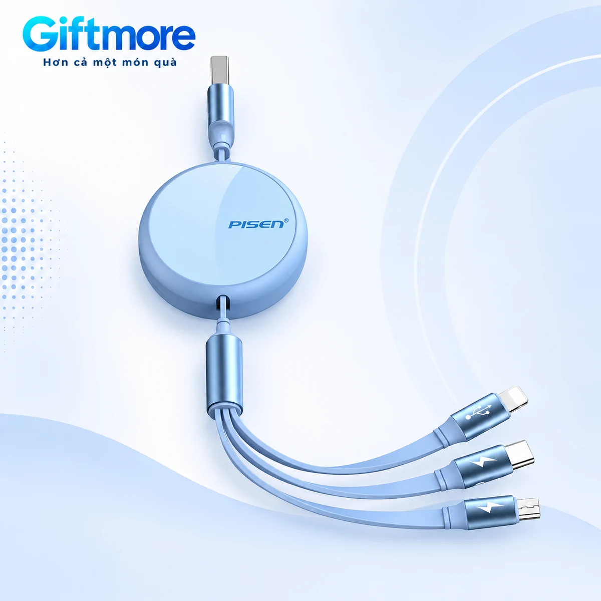 Cáp PISEN CD LT-AP22 xanh nhạt ba đầu trên nền GiftMore