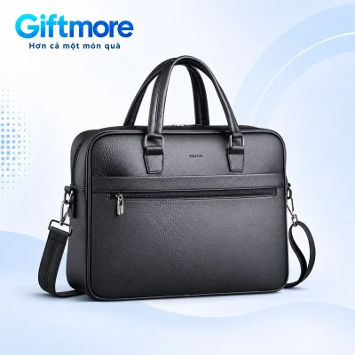 Cặp Trita TCA19 đen có hai quai và khóa kéo ngang trên nền GiftMore