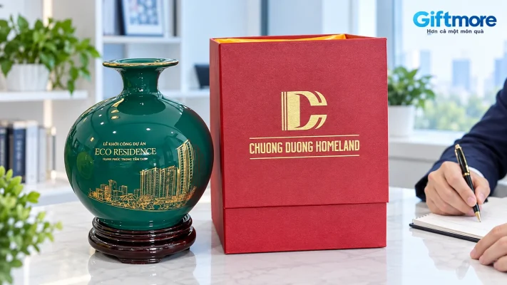Bình xanh và hộp thật trong cảnh chốt cấu hình quà trưng bày