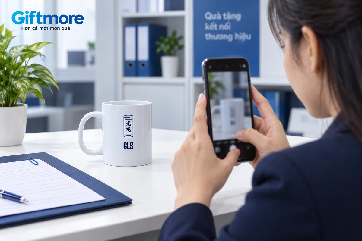 Cảnh dựng chụp ly GLS thật để gửi ảnh tham khảo cùng tệp yêu cầu