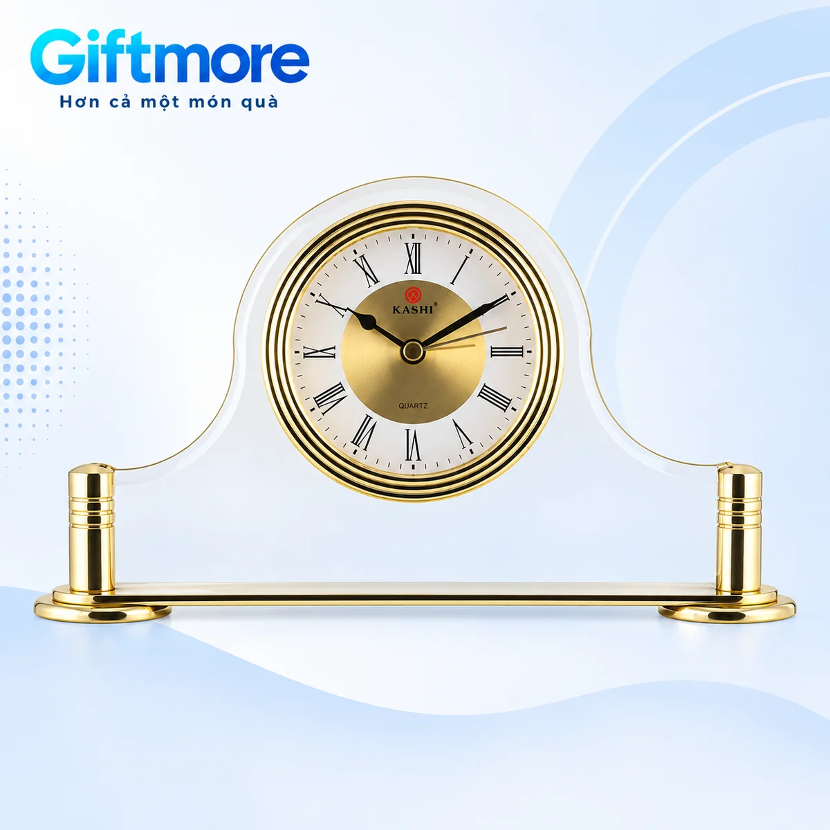 Đồng hồ Kashi BT8 số La Mã, tấm trong suốt và đế màu vàng trên nền GiftMore