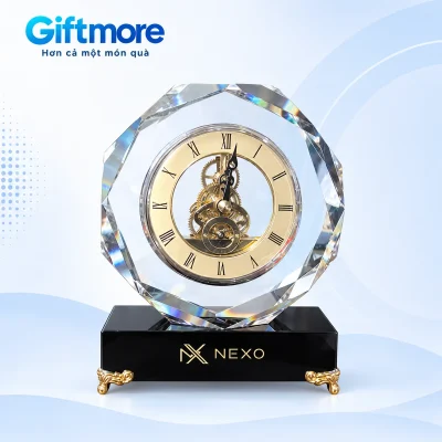 Demo NX NEXO màu vàng trên đế đen của đồng hồ pha lê tròn PL01