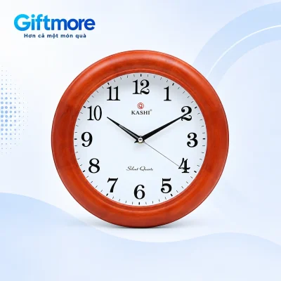 Đồng hồ Kashi KN7 số học trò viền nâu đỏ, mặt trắng và kim đen trên nền GiftMore