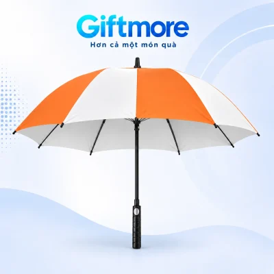 Dù cán thẳng tám múi cam trắng, cán dài và tay cầm thẳng đen trên nền GiftMore