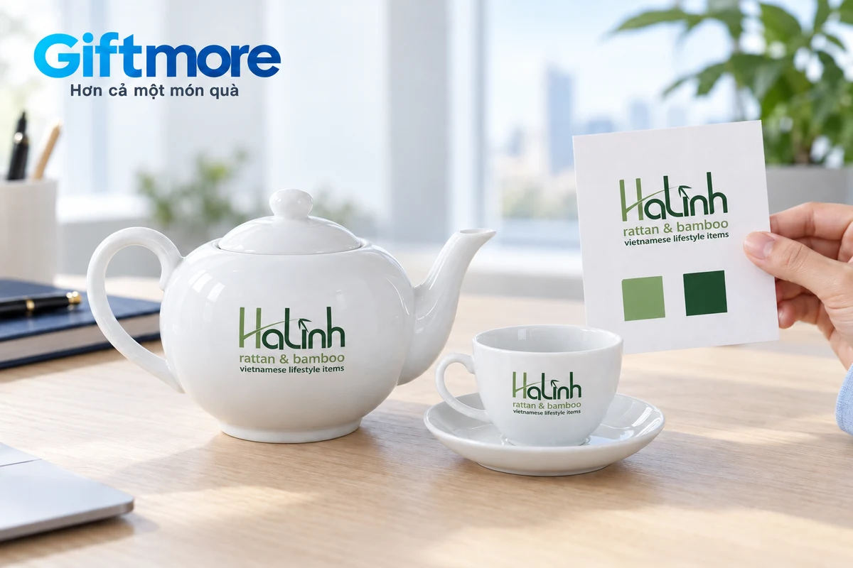 Nhận diện HaLinh trên mẫu ấm chén trắng thật cạnh bản xem màu