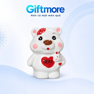 Mô phỏng heo đất gấu Bear trắng má hồng tim đỏ trên nền GiftMore