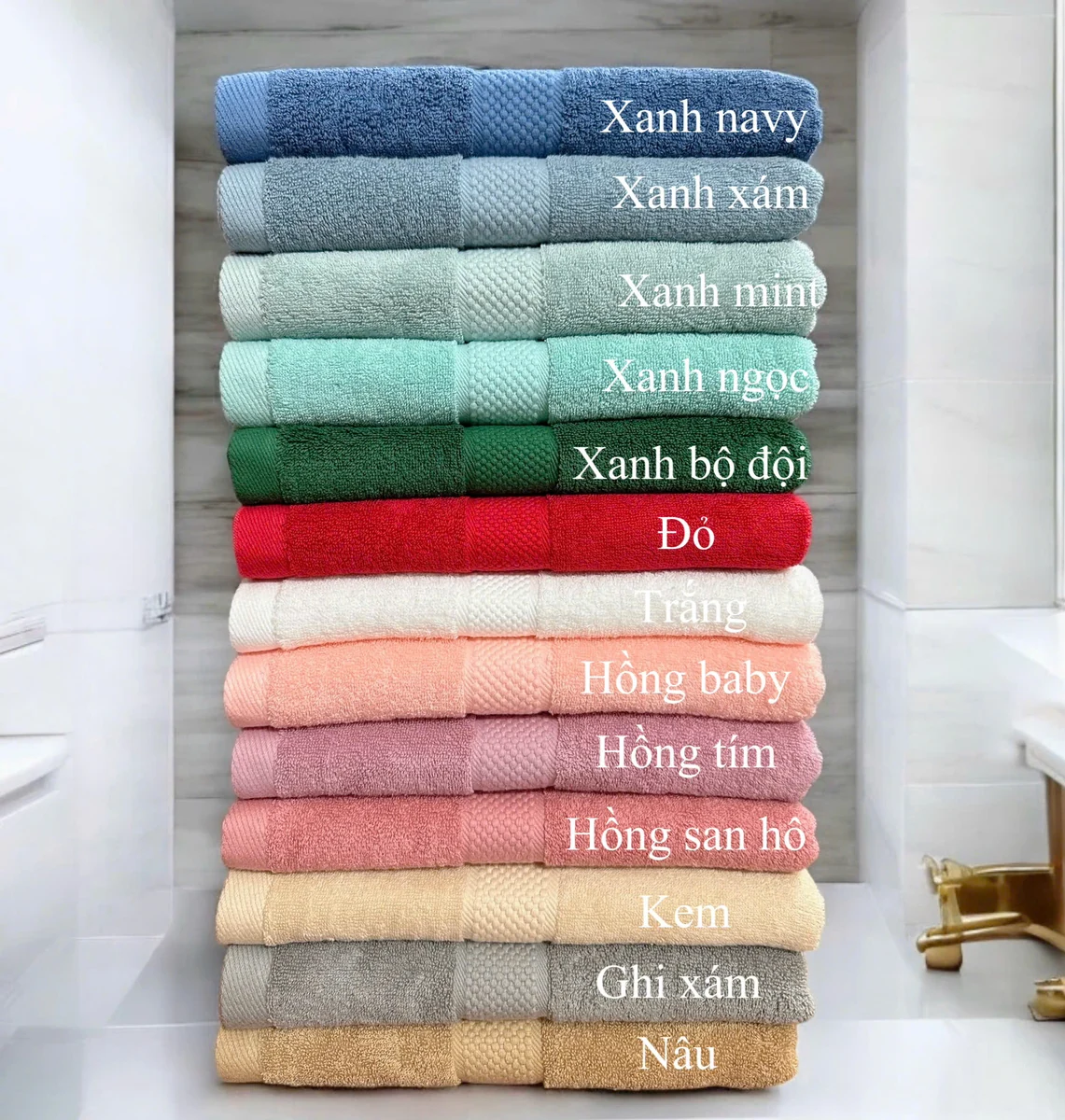 Tư liệu các màu khăn cotton gấp ngang được ghi tên màu trong danh mục