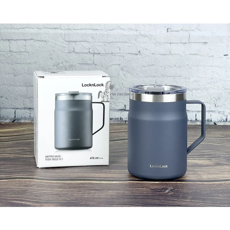 Ly LocknLock navy cạnh hộp trắng ghi Metro Mug 475 ml