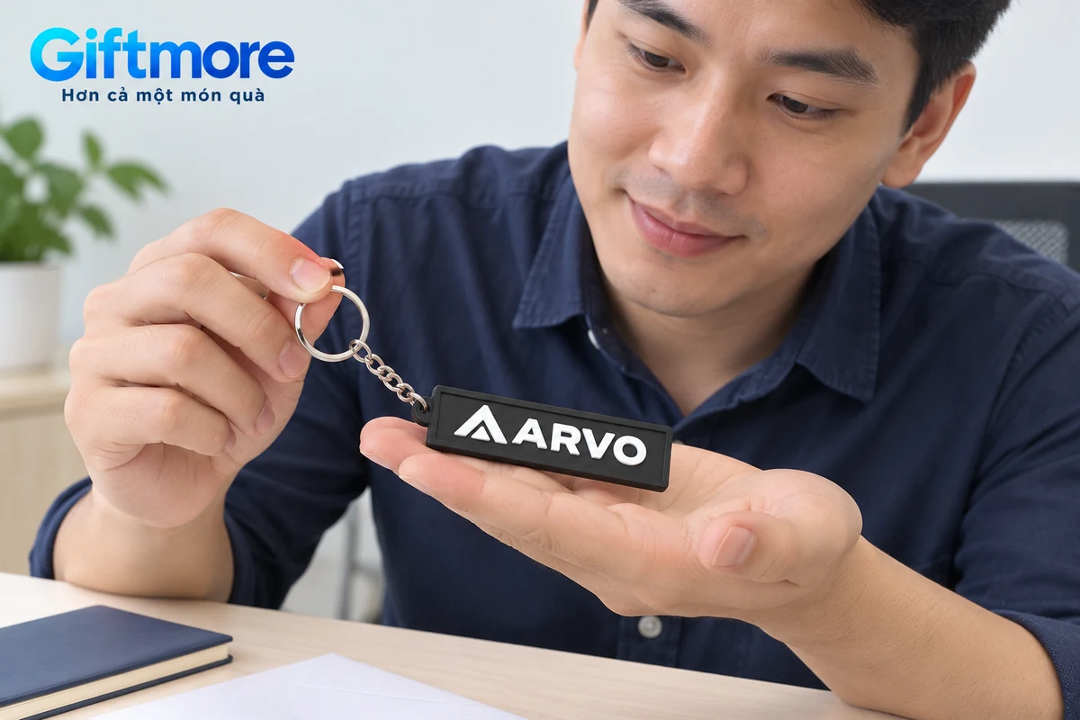 Mô phỏng người nhận kiểm tra mặt chữ ARVO nổi trên móc khóa cao su