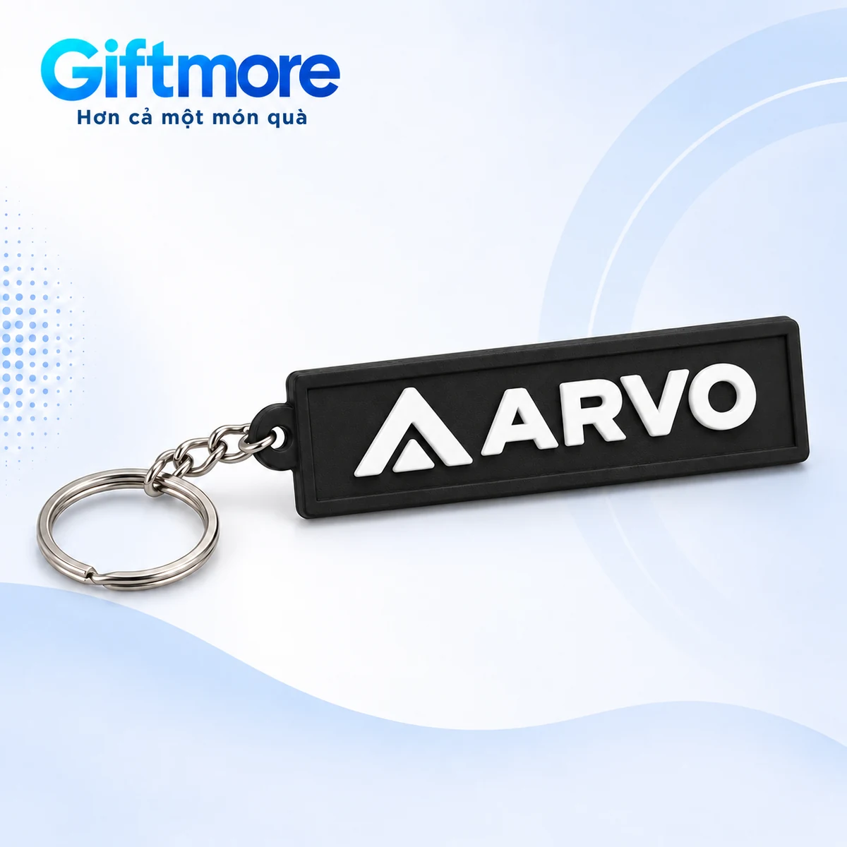 Demo ARVO chữ và biểu tượng đúc nổi trắng trên nền cao su đen