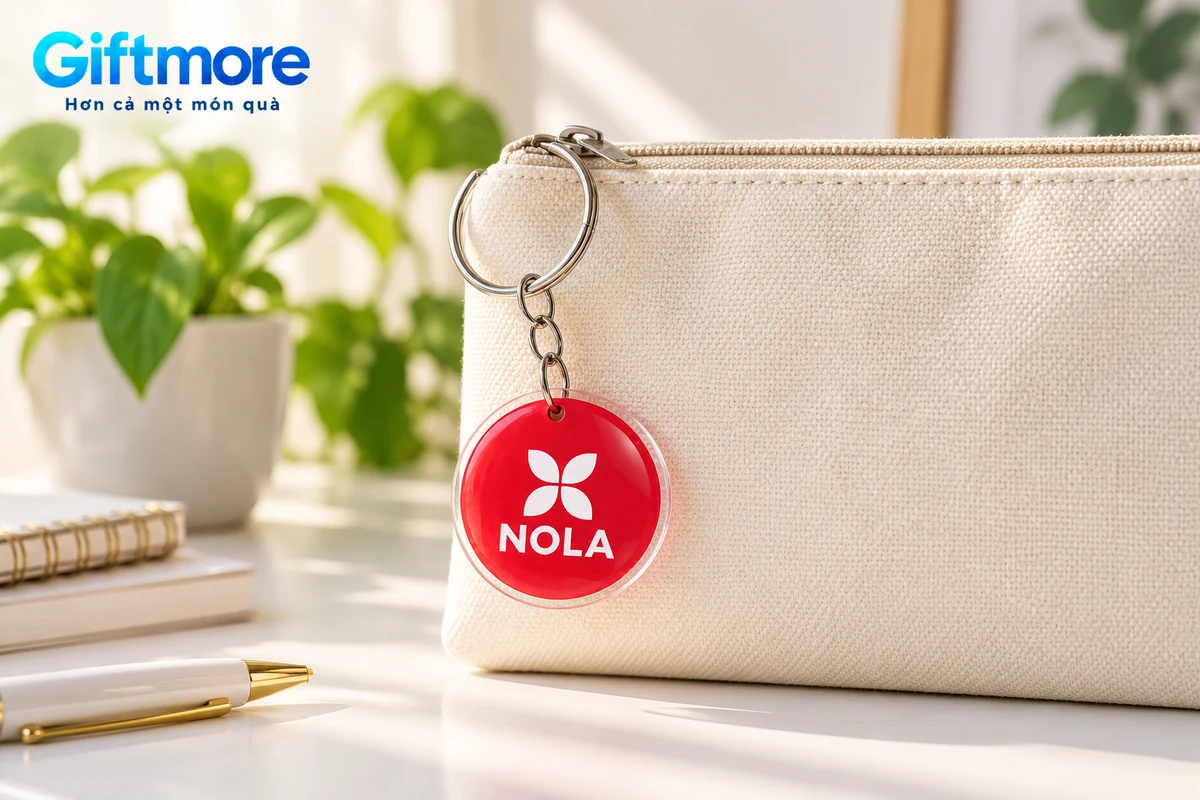 Mô phỏng móc khóa tròn NOLA gắn vào đầu khóa kéo túi vải