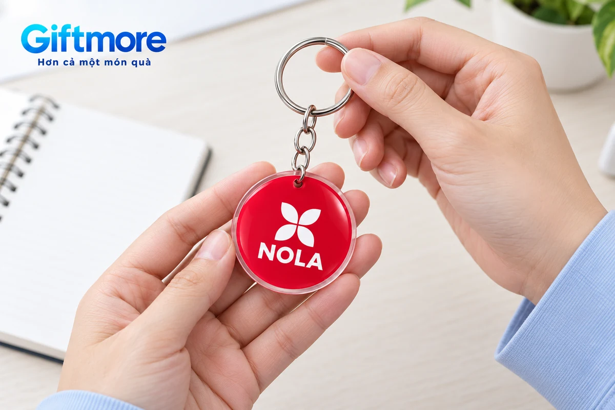 Mô phỏng người đặt xem mặt in NOLA trên một móc khóa đổ keo