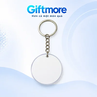 Móc khóa mica dáng tròn mặt trơn, dây xích ngắn và khoen tròn trên nền GiftMore